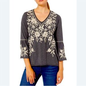 Johnny Was Boho Gray Embroidered Bell Sleeve 3/4 Sleeves small